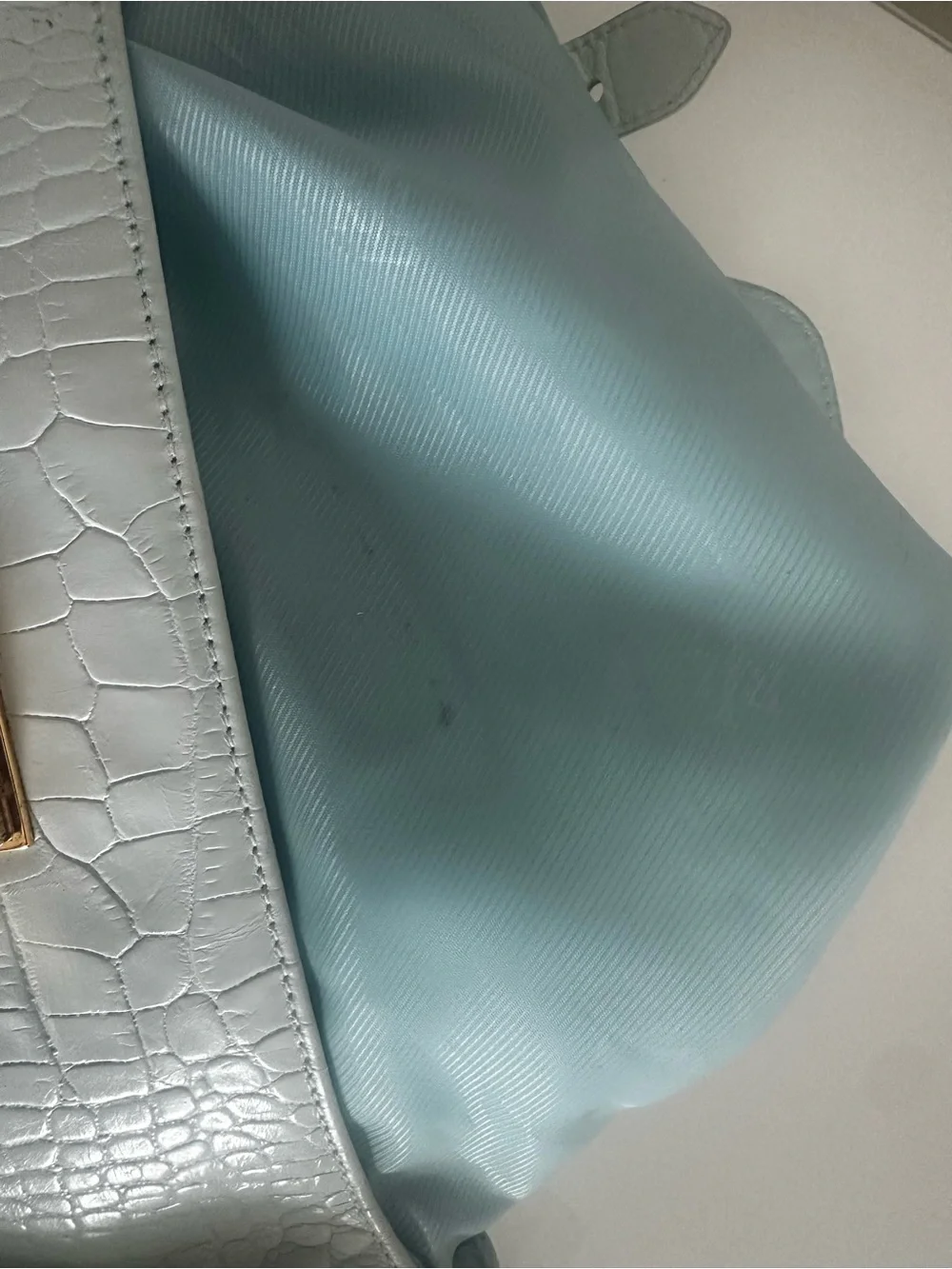 Lauren Ralph Lauren Light Blue Croc-Embossed Clutch with Gold Hardware